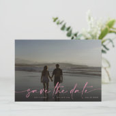 Roze hand geschreven Moderne Foto Blush Dusty Save The Date (Staand voorkant)