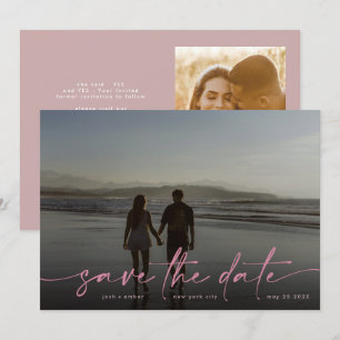 Roze hand geschreven Moderne Foto Blush Dusty Save The Date