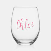 Roze Hand Geschreven Naam Bachelorette Bruidsfeest Wijnglas Zonder Voet (Voorkant)
