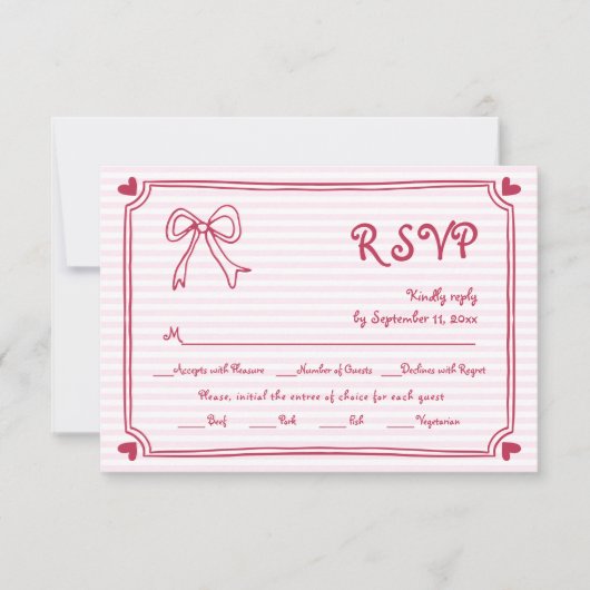 Roze hand getekend boog en grens grillige bruiloft RSVP kaartje (Voorkant)