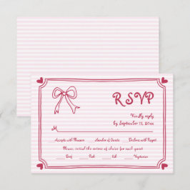 Roze hand getekend boog en grens grillige bruiloft RSVP kaartje