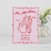 Roze hand getekend de avond voor het repetitiedine kaart (Staand voorkant)