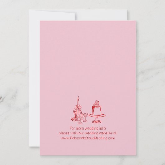 Roze Hand getekend Eigenzinnige bruiloft Save the  Kaart (Achterkant)