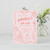 Roze Hand getekend Galentine's Girls Night Party Kaart (Staand voorkant)
