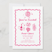 Roze hand getekend grillige trendy funky bruiloft kaart (Voorkant)