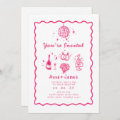 Roze hand getekend grillige trendy funky bruiloft kaart (Voorkant / Achterkant)