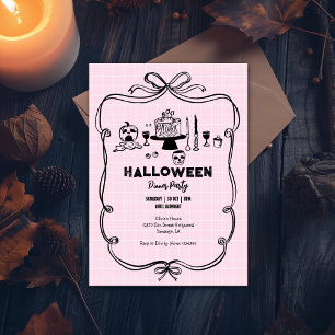 Roze Hand getekend Halloween Dinner Party Kaart