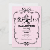 Roze Hand getekend Halloween Dinner Party Kaart (Voorkant)
