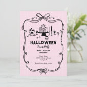 Roze Hand getekend Halloween Dinner Party Kaart (Staand voorkant)