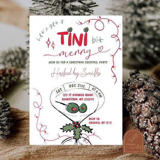 Roze Hand Getekend Kerst Cocktaillfeest Kaart