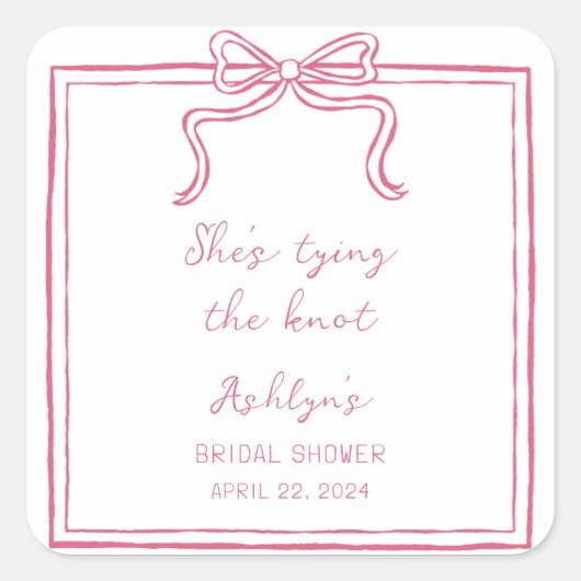 Roze Hand getekend Ze is het binden van de knoop S Vierkante Sticker (Voorkant)