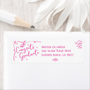 Roze Hand Getekende Doodle Afstudeeradres Witte Etiket
