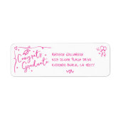 Roze Hand Getekende Doodle Afstudeeradres Witte Etiket (Voorkant)
