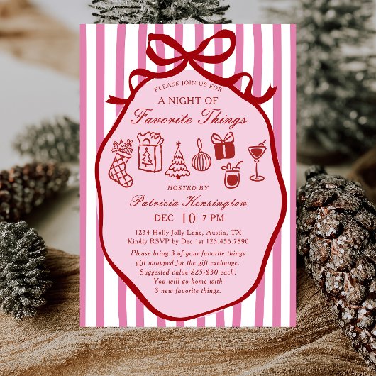 Roze Hand Getekende Favoriete Dingen Kerstfeest Kaart