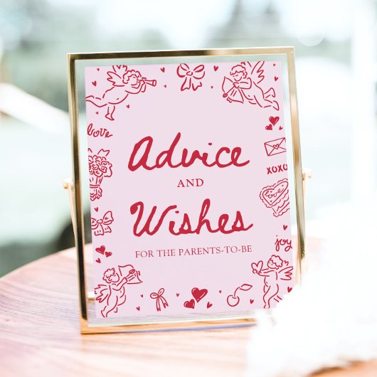 Roze Hand Getekende Moderne Valentijnsdag Advies e Poster