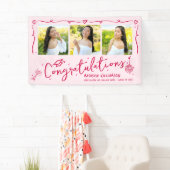 Roze Hand Getekende Rode Doodles Afstuderen 3 Foto Spandoek (Insitu)