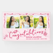 Roze Hand Getekende Rode Doodles Afstuderen 3 Foto Spandoek (Horizontaal)