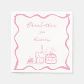 Roze Hand Getrokken 30e Verjaardag Servetten (Voorkant)