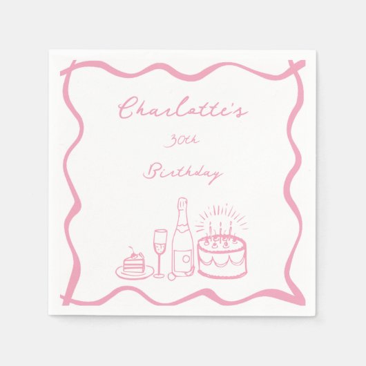 Roze Hand Getrokken 30e Verjaardag Servetten (Voorkant)