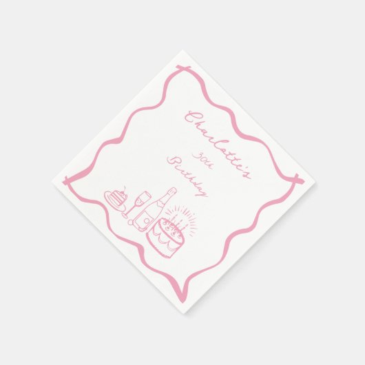 Roze Hand Getrokken 30e Verjaardag Servetten (Hoek)