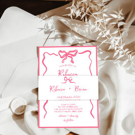 Roze Hand Getrokken Boog Lint Sketch Wedding Uitnodigingen Wikkel