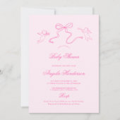 Roze Hand getrokken Bow Baby shower Invitation Kaart (Voorkant)