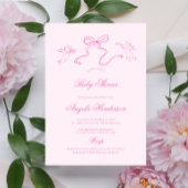 Roze Hand getrokken Bow Baby shower Invitation Kaart