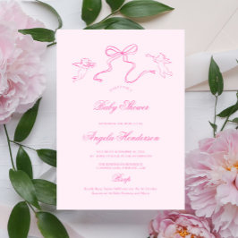 Roze Hand getrokken Bow Baby shower Invitation Kaart