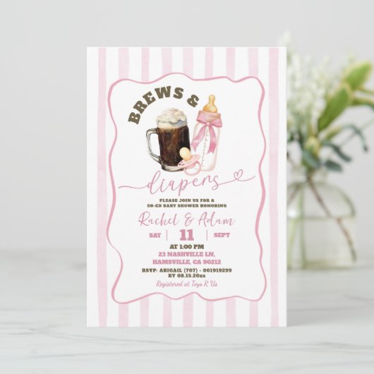 Roze Hand getrokken Brouwen & Luiers Meisje Baby s Kaart (Staand voorkant)