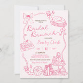 Roze Hand Getrokken Bruids Brunch partij Kaart (Voorkant)