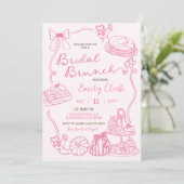 Roze Hand Getrokken Bruids Brunch partij Kaart (Staand voorkant)