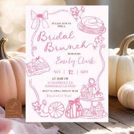 Roze Hand Getrokken Bruids Brunch partij Kaart