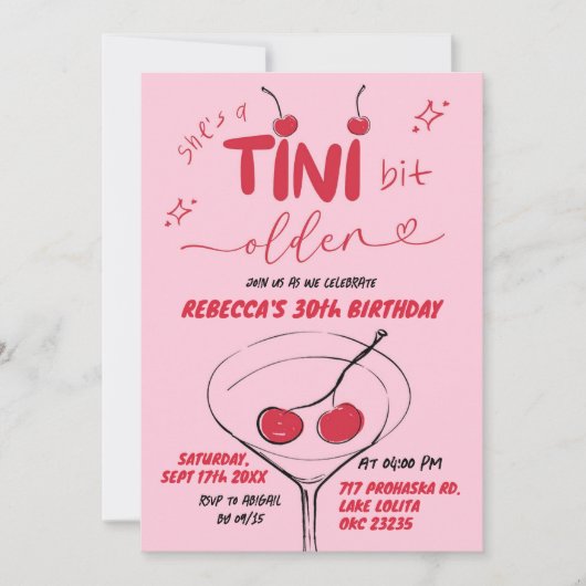 Roze Hand getrokken Cherry Martini Verjaardag Kaart (Voorkant)