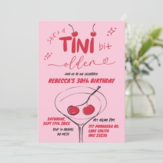 Roze Hand getrokken Cherry Martini Verjaardag Kaart (Staand voorkant)