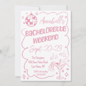 Roze Hand getrokken Disco Bachelorette Party Weeke Kaart (Voorkant)