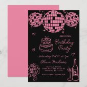 Roze Hand getrokken Disco Ball Champagne Verjaarda Kaart (Voorkant / Achterkant)