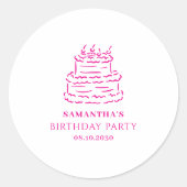 Roze Hand Getrokken Doodle Cake Verjaardag Ronde Sticker (Voorkant)