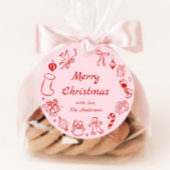 Roze Hand getrokken Doodle Kerstcadeau Label Vakan