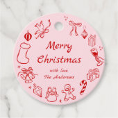 Roze Hand getrokken Doodle Kerstcadeau Label Vakan (Voorkant)