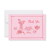 Roze Hand-getrokken Doodles Bruids Brunch Dank u