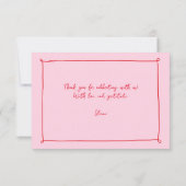 Roze Hand-getrokken Doodles Bruids Brunch Dank u Bedankkaart (Achterkant)