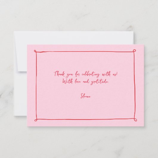 Roze Hand-getrokken Doodles Bruids Brunch Dank u Bedankkaart (Achterkant)