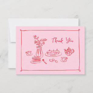 Roze Hand-getrokken Doodles Bruids Brunch Dank u Bedankkaart