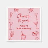 Roze Hand getrokken Funky Cocktail Verjaardag Serv Servet (Voorkant)