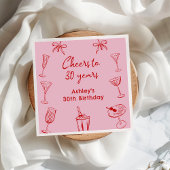 Roze Hand getrokken Funky Cocktail Verjaardag Serv Servet