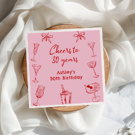 Roze Hand getrokken Funky Cocktail Verjaardag Serv Servet