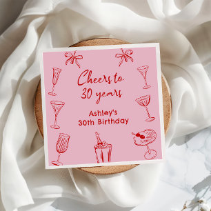 Roze Hand getrokken Funky Cocktail Verjaardag Serv Servet