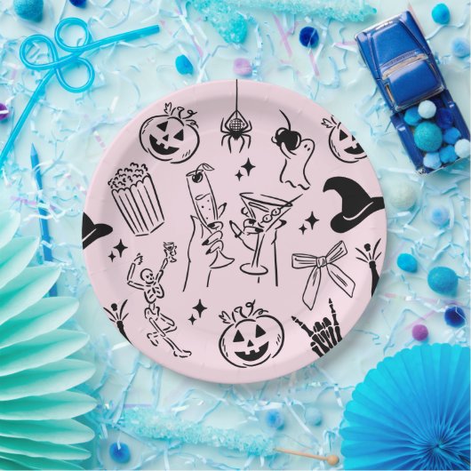 Roze Hand getrokken Halloween Party Papieren Bordje (Feest)