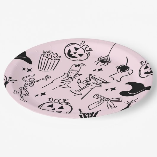 Roze Hand getrokken Halloween Party Papieren Bordje (Gekanteld)
