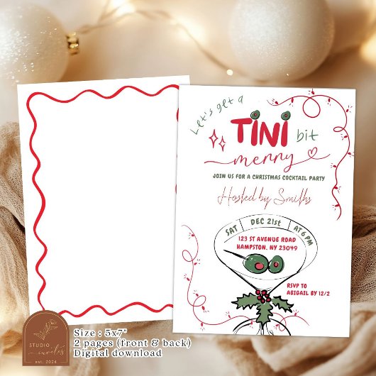 Roze Hand Getrokken Kerstcocktail Party Kaart